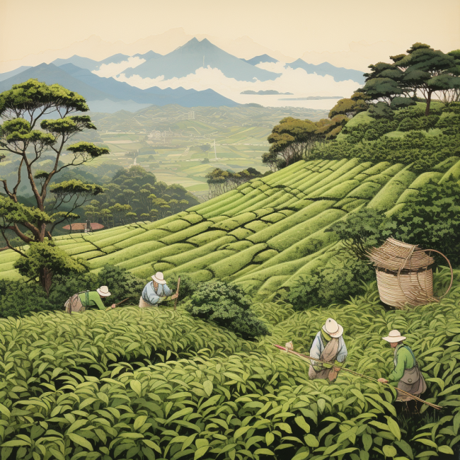 Picking of Sencha tea